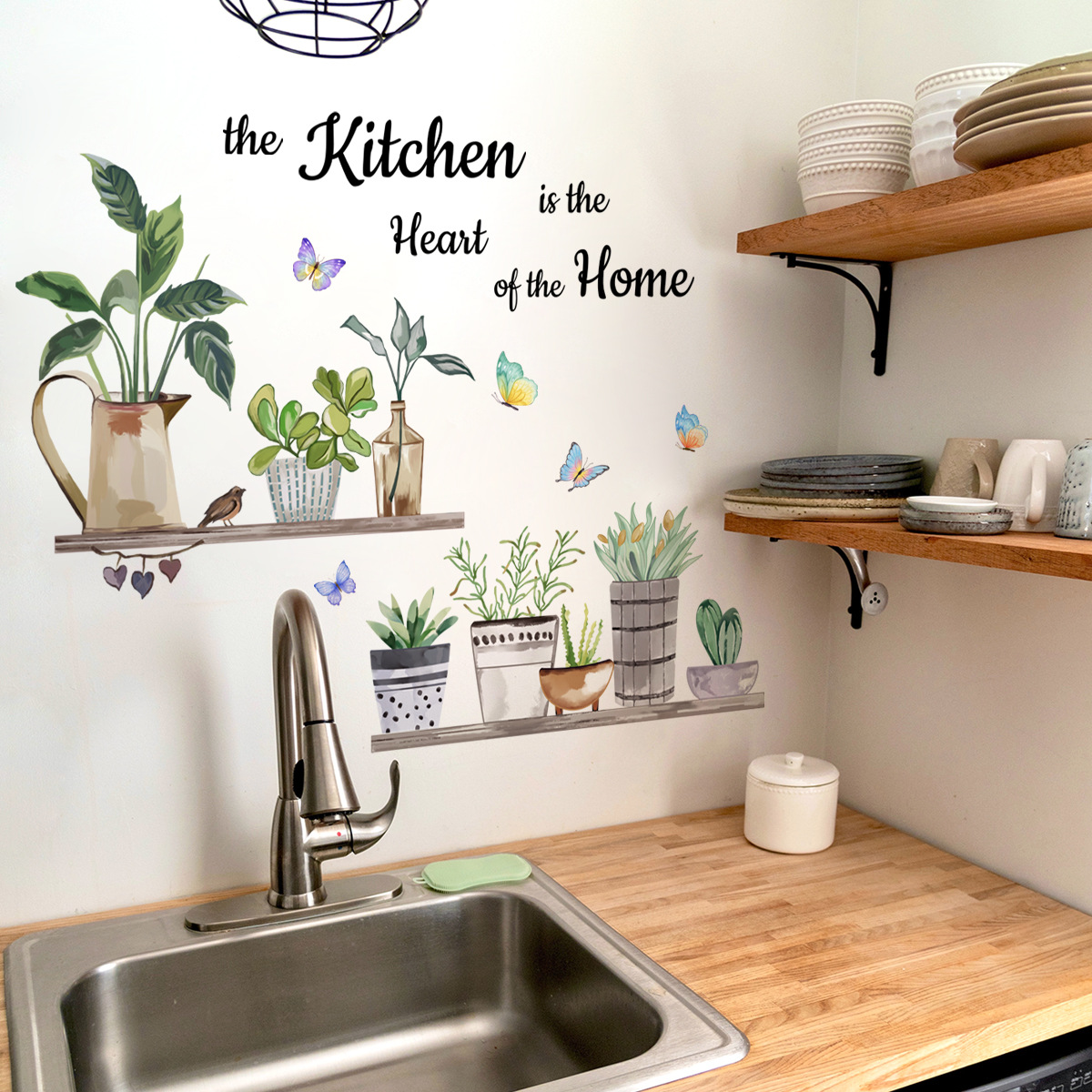 Home Cooking Quotes - Naklejki ścienne do kuchni, zielone rośliny,